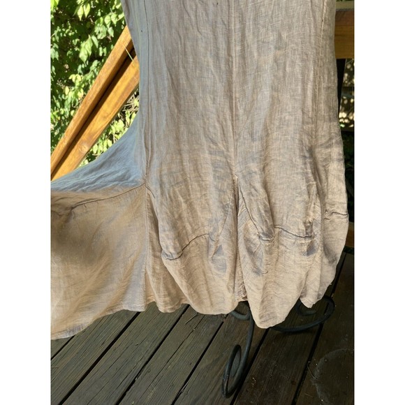 Lin Blanc long 100% linen dress khaki sleeveless unique LAGENLOOK Italy 38 M - Picture 2 of 6